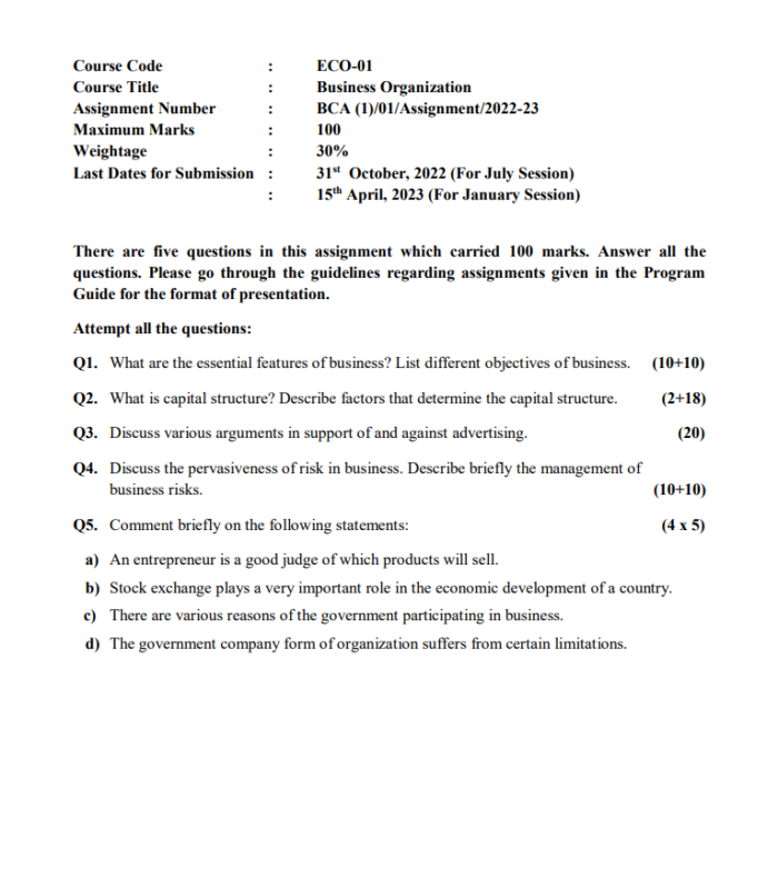 eco 01 solved assignment 2022 23